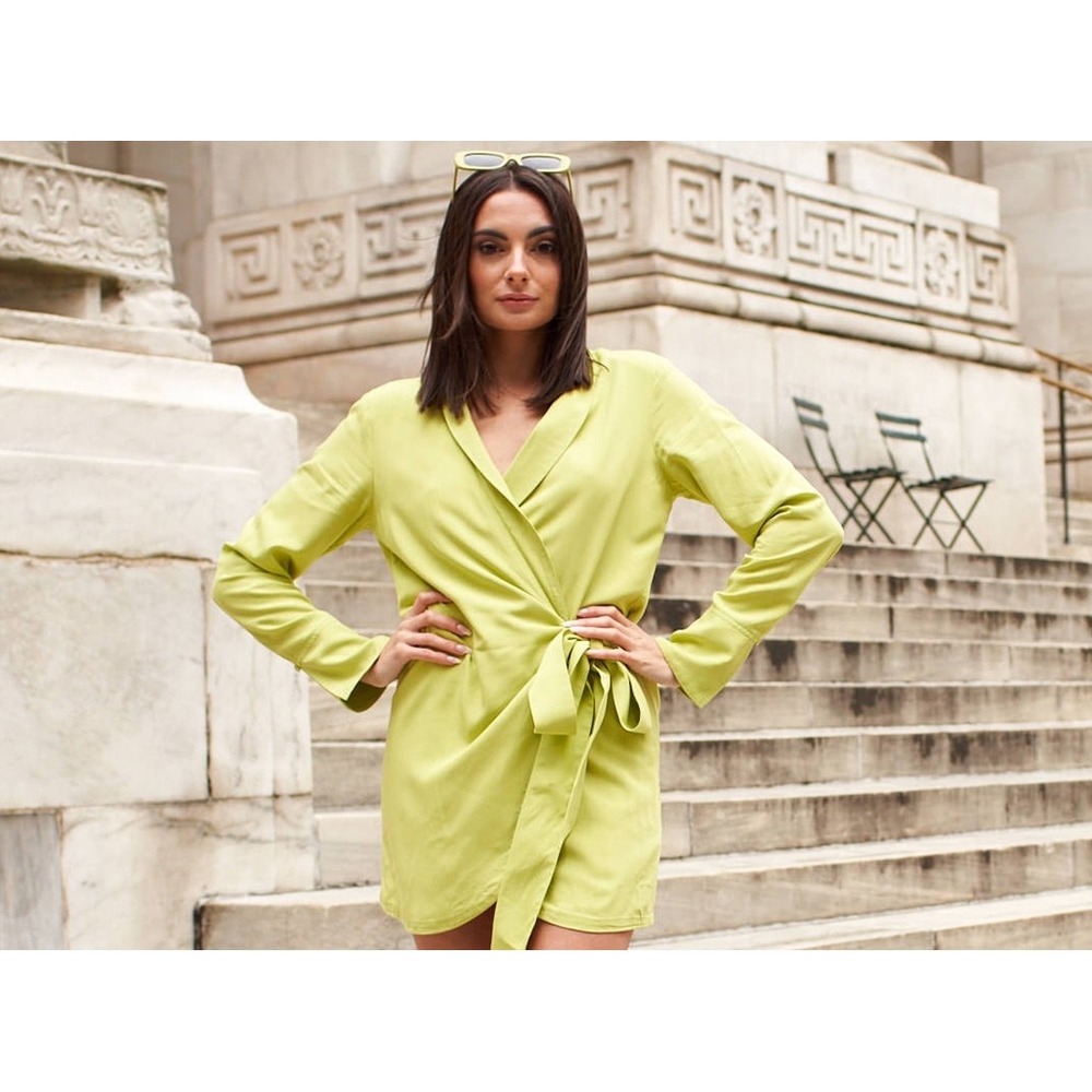 NWT The Drop Paige Desorbo Lime Green Wrap Dress Collared XL